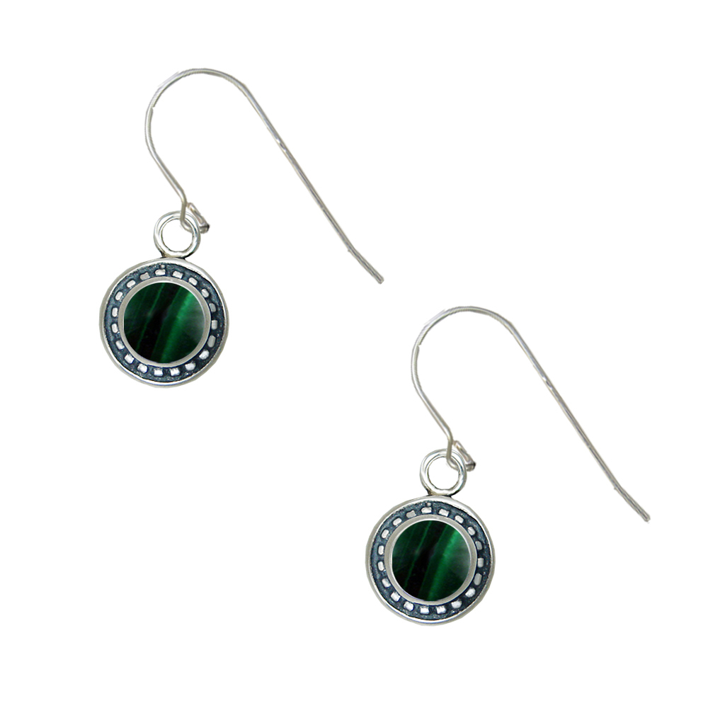 Sterling Silver Petite Malachite Gemstone Drop Dangle Earrings